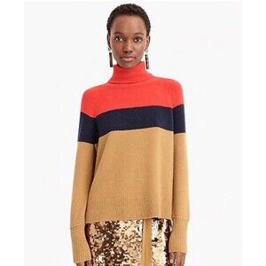 J.Crew Supersoft Merino Wool Colorblock Turtleneck Sweater Women XS Cozy EUC